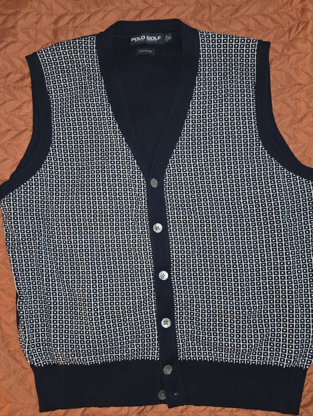 Vintage Polo Golf Navy Sleeveless Cardigan Men’s XL - Geometric
